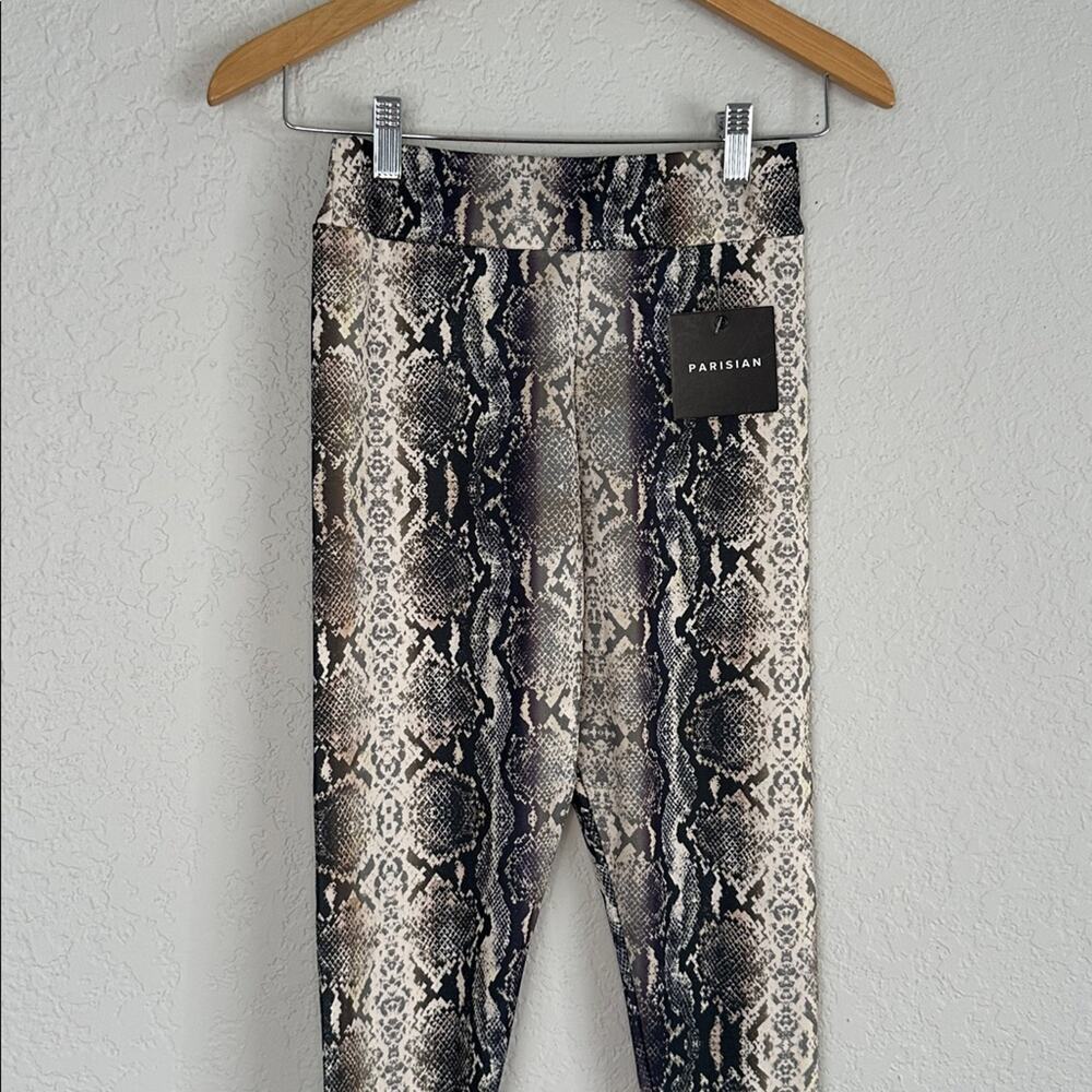 NEW Parisian Black Cream Snakeskin Leggings Y2K Boss Siren Size Small - Picture 3 of 9